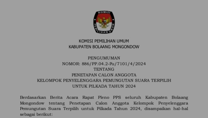 KPU Bolmong Lantik Anggota KPPS Untuk Pilkada 2024