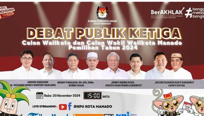 KPU Gelar Debat Ketiga Calon Wali Kota dan Wakil Walikota Manado