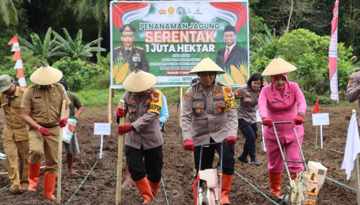 Polres Bolsel Gelar Penanaman Jagung Serentak Bersama Kelompok Tani dan Pemuda Jaya Tabilaa