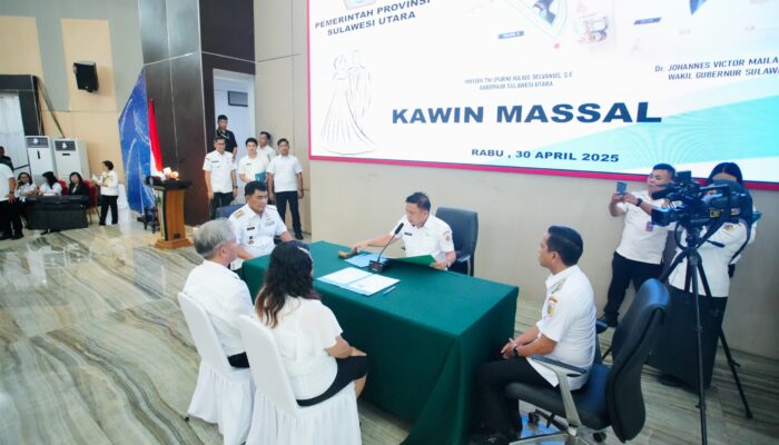 Wali Kota Kotamobagu Dampingi Gubernur Sulut Jadi Saksi Pencatatan Perkawinan Massal di Ruang Mapalus