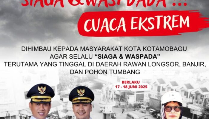 BPBD Kotamobagu Siaga Cuaca Ekstrem, Intensitas Hujan Masih Tinggi