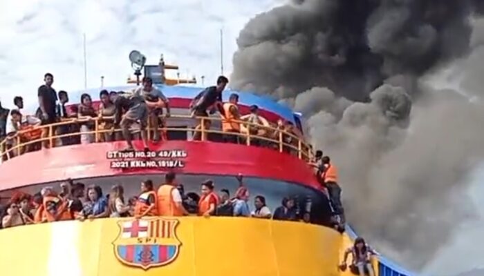 Kapal Penumpang Barcelona dari Talaud Menuju Manado Terbakar di Tengah Laut