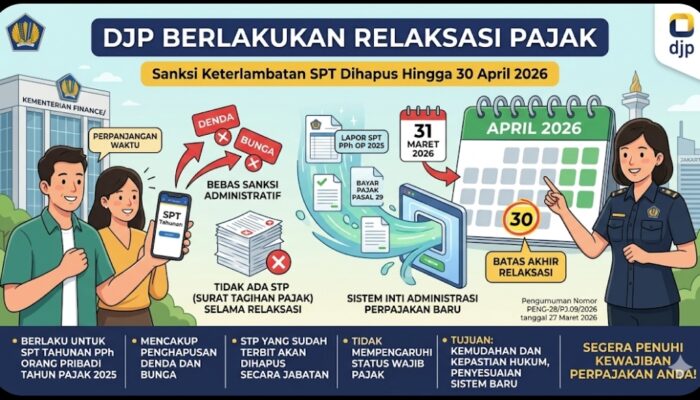 DJP Berlakukan Relaksasi Pajak, Sanksi Keterlambatan SPT Dihapus Hingga 30 April 2026