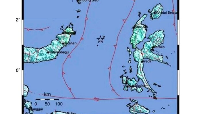BMKG: Gempa 7,3 Magnitudo Terjadi di 1,21 LU – 126,25 BT Tenggara Bitung