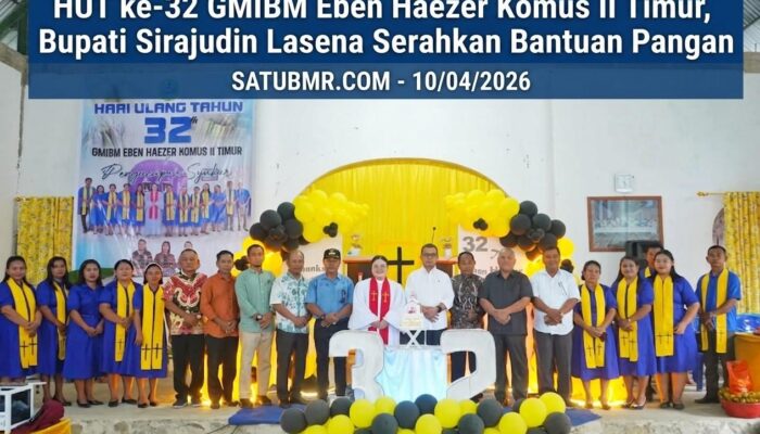 HUT ke-32 GMIBM Eben Haezer Komus II Timur, Bupati Sirajudin Lasena Serahkan Bantuan Pangan
